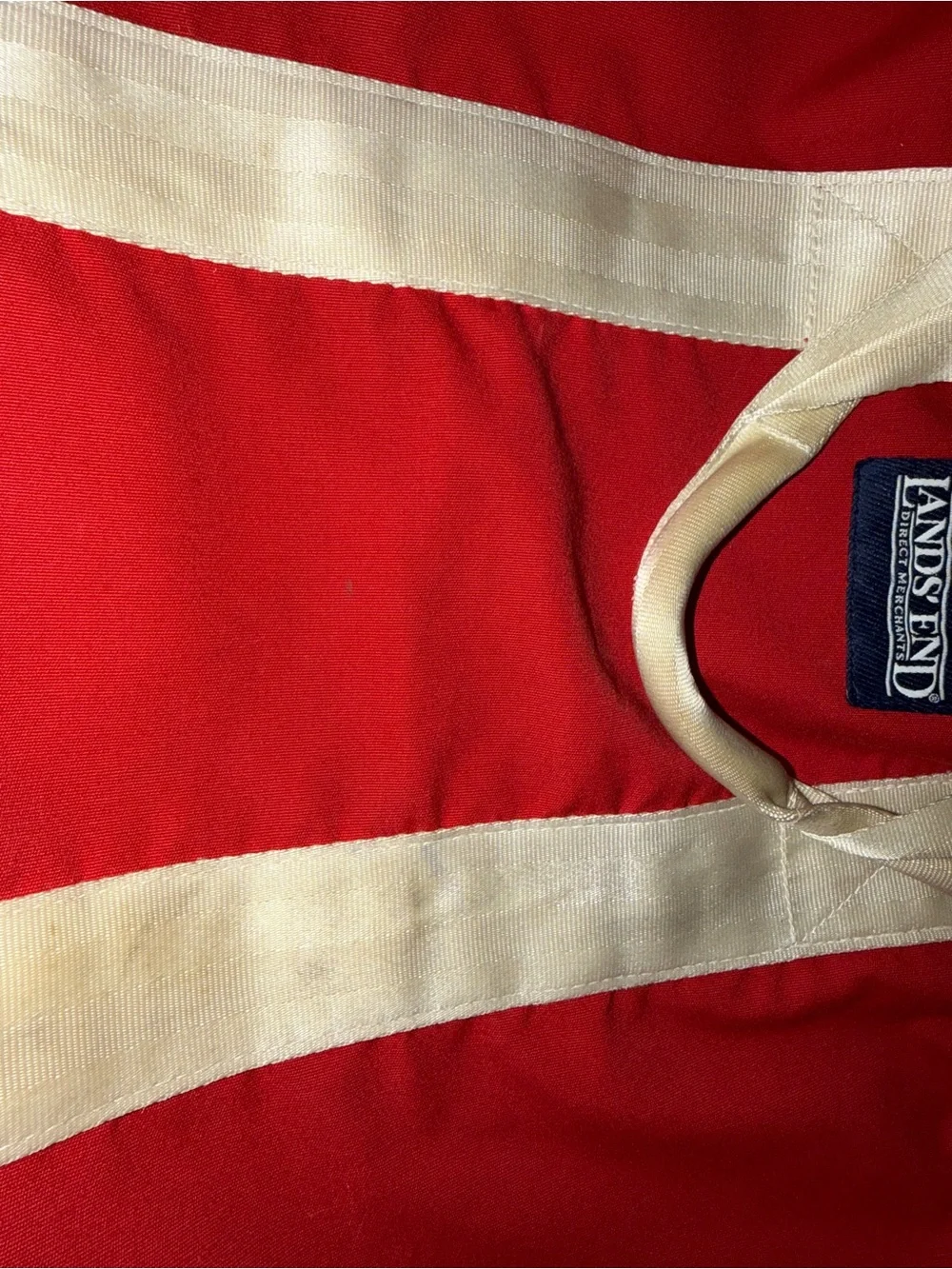 Vintage Lands' End Red Canvas Duffel with Cream Straps